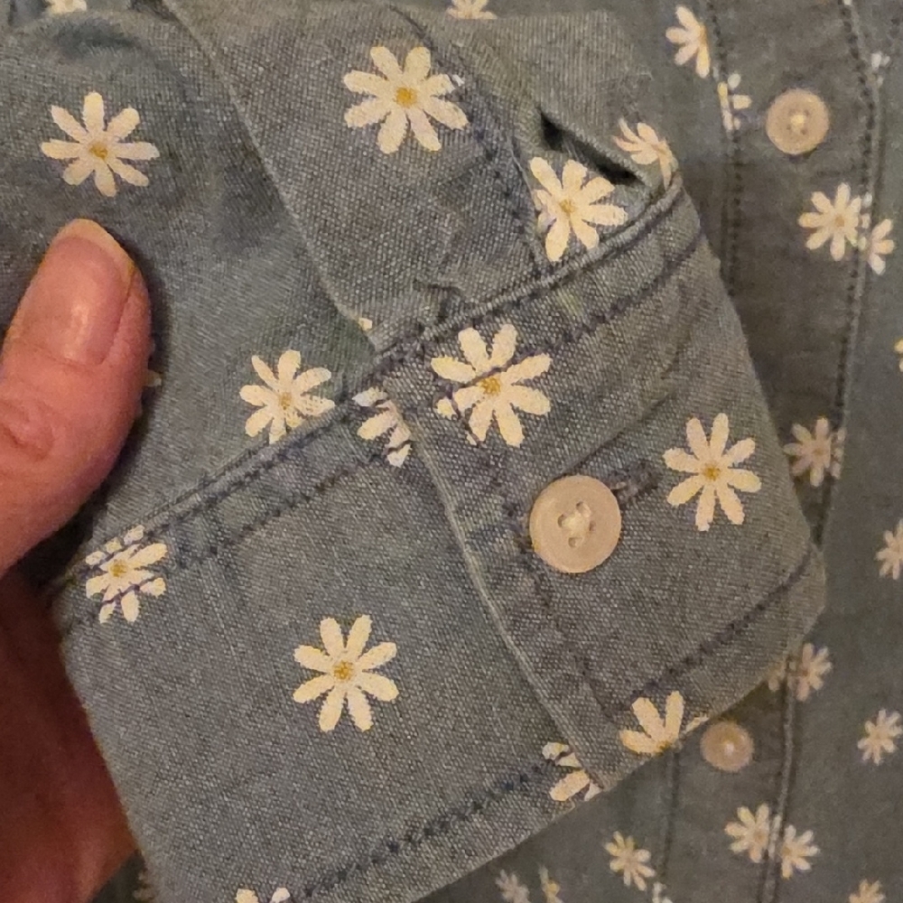 Basic Editions Blue Floral Button Down Shirt - image 5